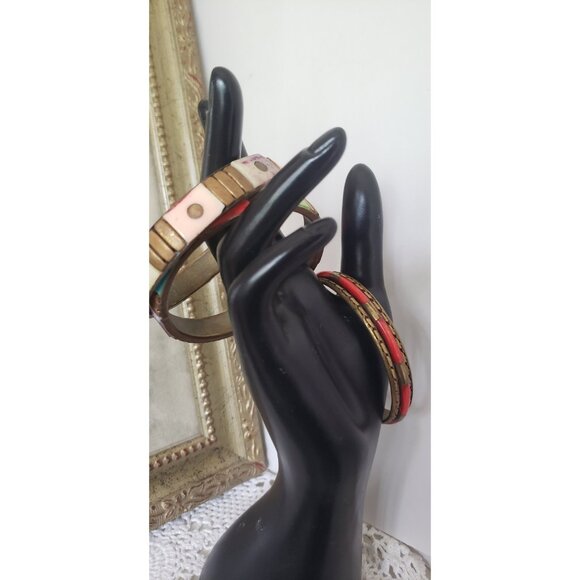 Three Colourful Resin Brass Bangles Vintage Jewelry Accents Colourful - Picture 9 of 10